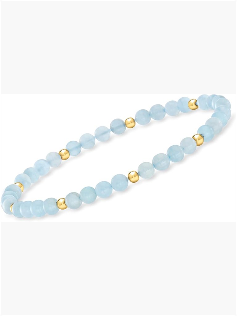 20ct Aquamarine Bead Stretch Bracelet In 14kt Yellow Gold